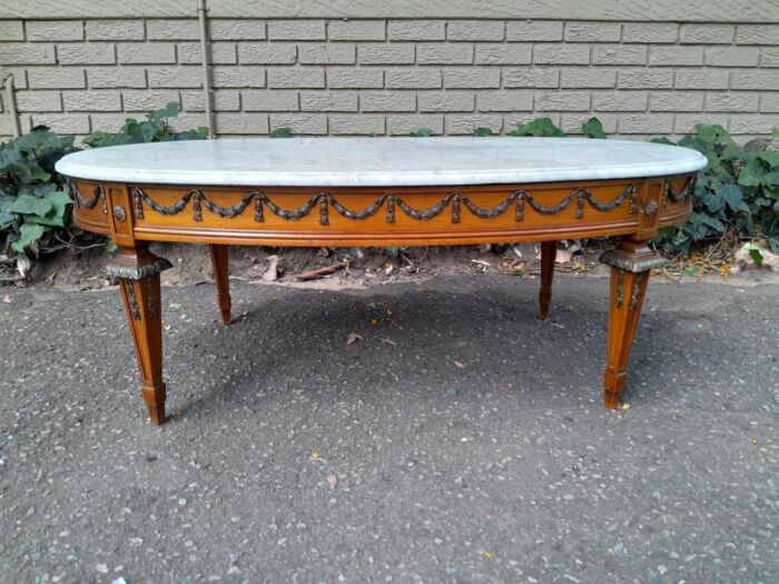 An Antique Early 20th Century Circa 1920 French Style Coffee Table / Occasional Table with Marble Top