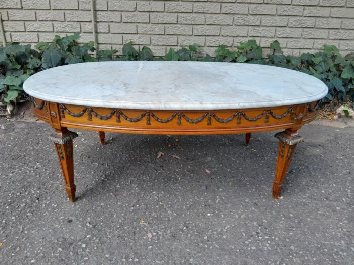 An Antique Early 20th Century Circa 1920 French Style Coffee Table / Occasional Table with Marble Top - Image 2