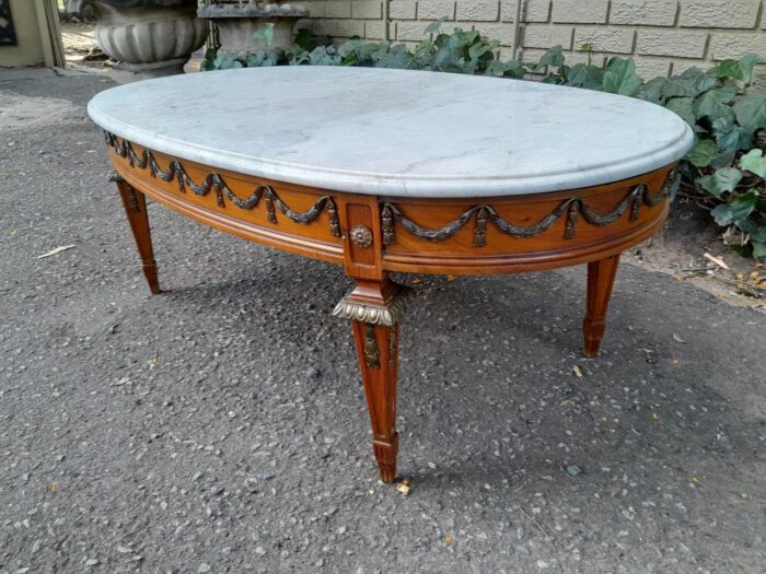 An Antique Early 20th Century Circa 1920 French Style Coffee Table / Occasional Table with Marble Top - Image 3