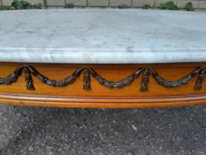 An Antique Early 20th Century Circa 1920 French Style Coffee Table / Occasional Table with Marble Top - Image 5