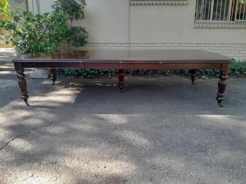 An Antique and Massive Victorian Mahogany Extending Table with Two Extensions and Original Castors and Crank Handle