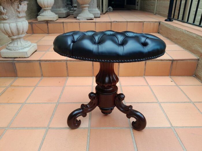 An Antique  19th Century Rosewood Piano Stool Upholstered In Deep Buttoned Leather - Image 2