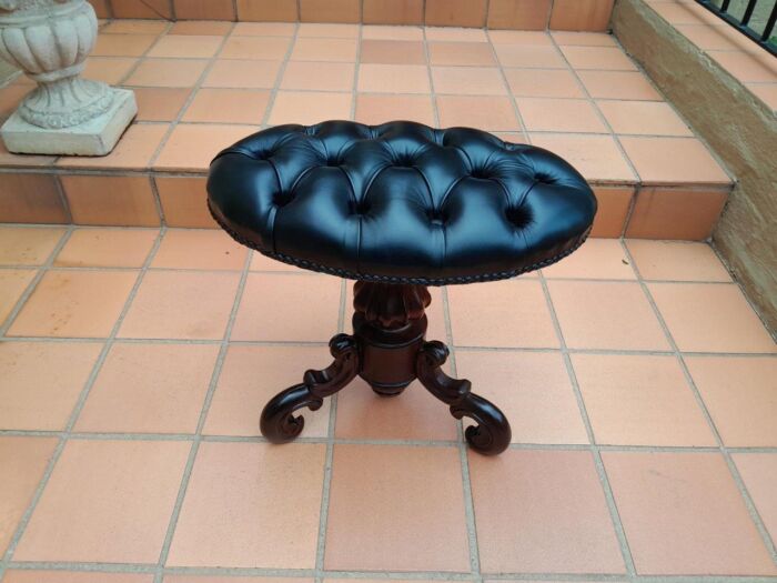 An Antique  19th Century Rosewood Piano Stool Upholstered In Deep Buttoned Leather - Image 3