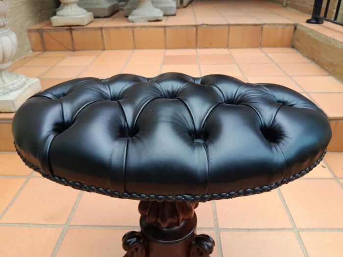 An Antique  19th Century Rosewood Piano Stool Upholstered In Deep Buttoned Leather - Image 4