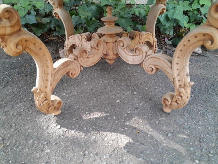 A20th Century Rococo Style Heavily Carved Teak Table with White Marble Top in a Contemporary Bleached Finish - Image 5