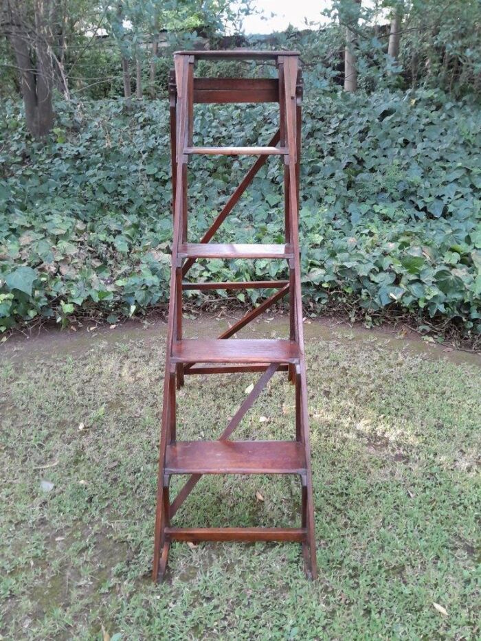 An Antique Victorian Circa 1890s Deal Wood Decorative / Library Ladder