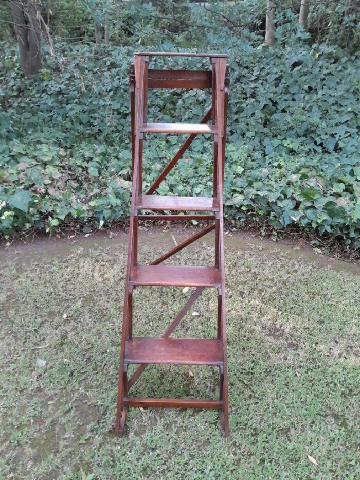 An Antique Victorian Circa 1890s Deal Wood Decorative / Library Ladder - Image 2