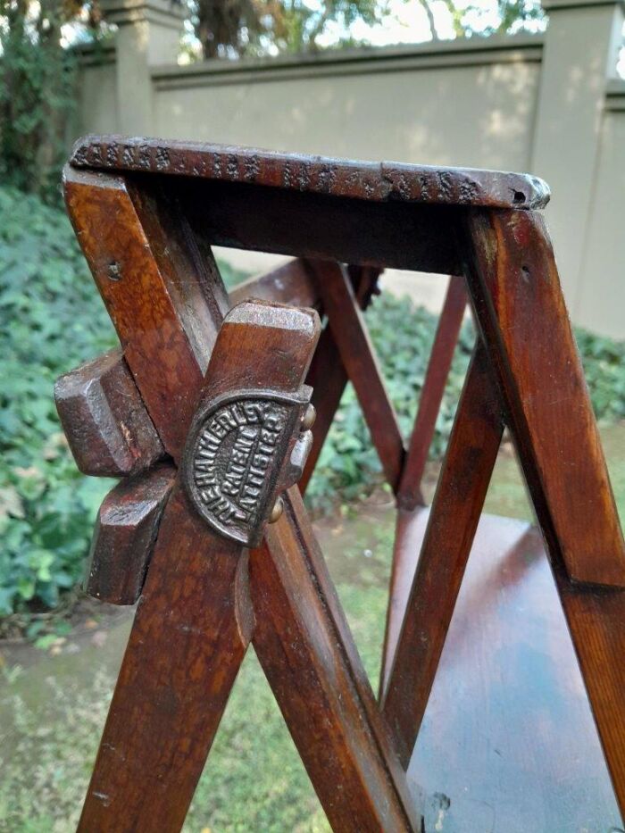 An Antique Victorian Circa 1890s Deal Wood Decorative / Library Ladder - Image 7