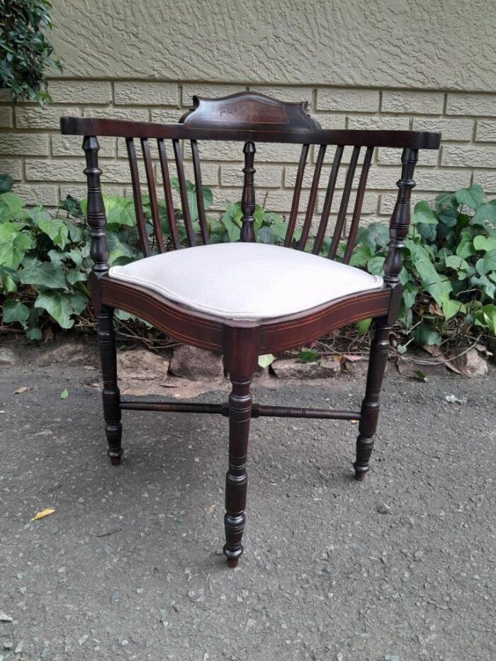 An Antique Edwardian Carved Mahogany and Inlaid Corner Chair