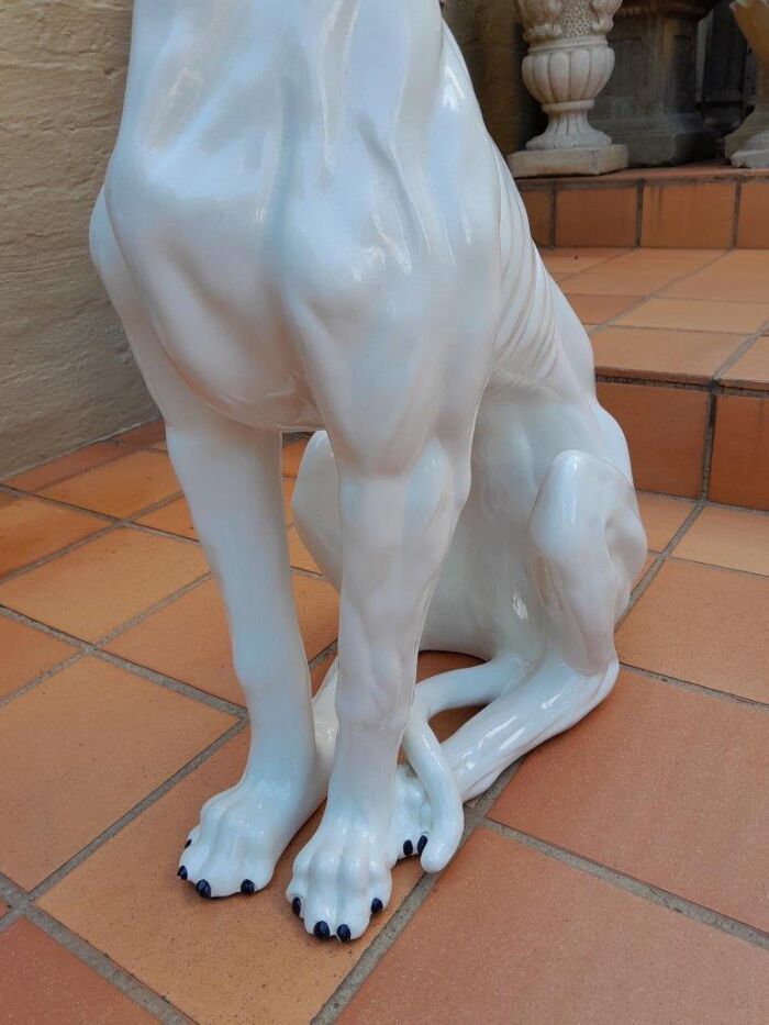 A 20TH Century Circa 1950s Pair of Large Signed White Ceramic Greyhounds Signed with Initials of Maker  - Image 5