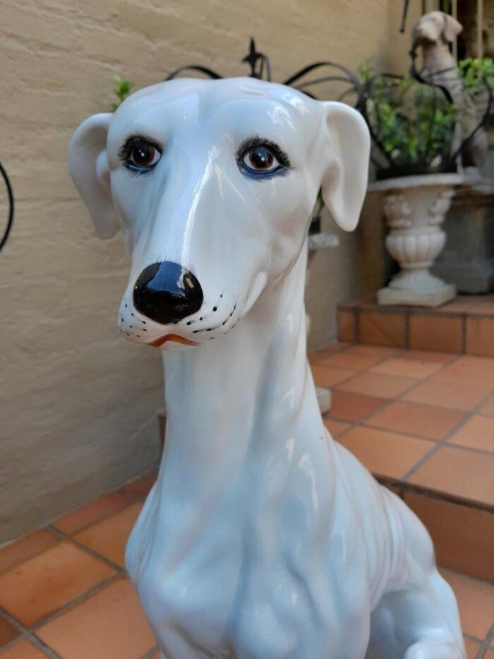 A 20TH Century Circa 1950s Pair of Large Signed White Ceramic Greyhounds Signed with Initials of Maker  - Image 6