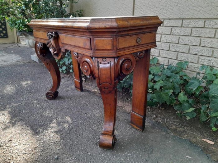 An Antique Victorian Circa 1850s Carved Rosewood Console Table with Cream Marble Top - Image 4