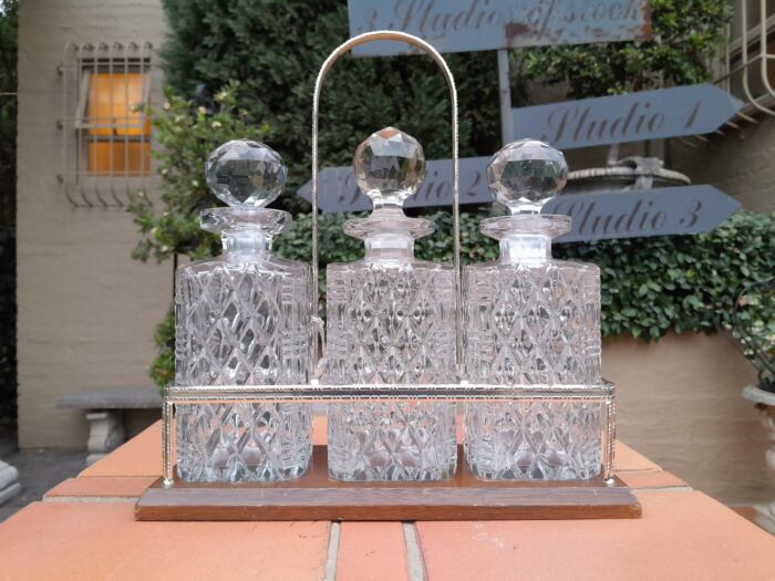 3 Glass Bottle Silver Plated Caddy