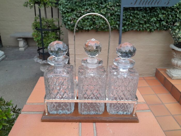 3 Glass Bottle Silver Plated Caddy - Image 4