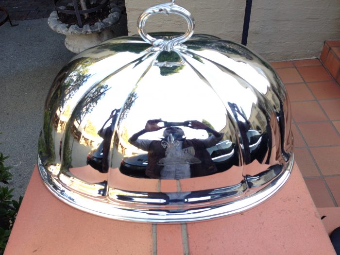 Large oval food dome with crest 46cm