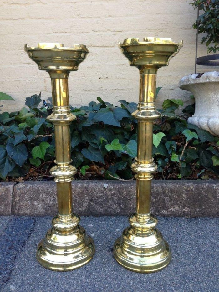 Pair of antique brass alter candlesticks