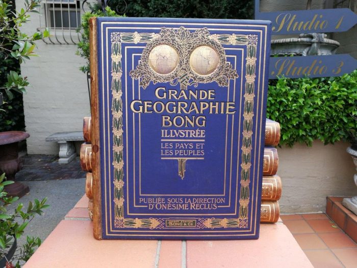 Set Of Five (5) Highly Decorative Very Large And Heavy Antique Grande Geographie Bong Books Circa 1912 - Image 5