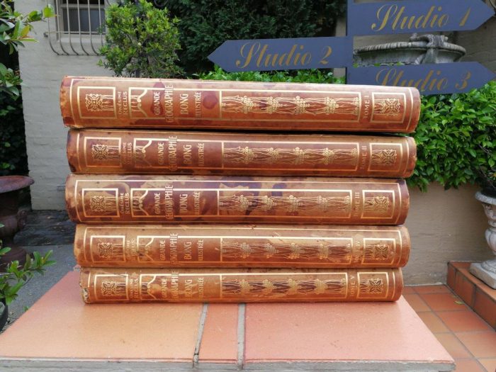 Set Of Five (5) Highly Decorative Very Large And Heavy Antique Grande Geographie Bong Books Circa 1912 - Image 6