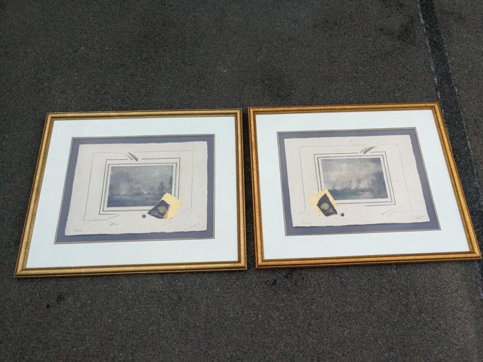 A Pair Of Signed Oil And Water Colour Prints Of Battle Ships