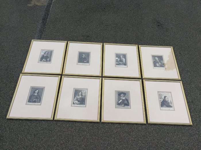 A Set Of 8 Framed Portraits Of Flemish Painters