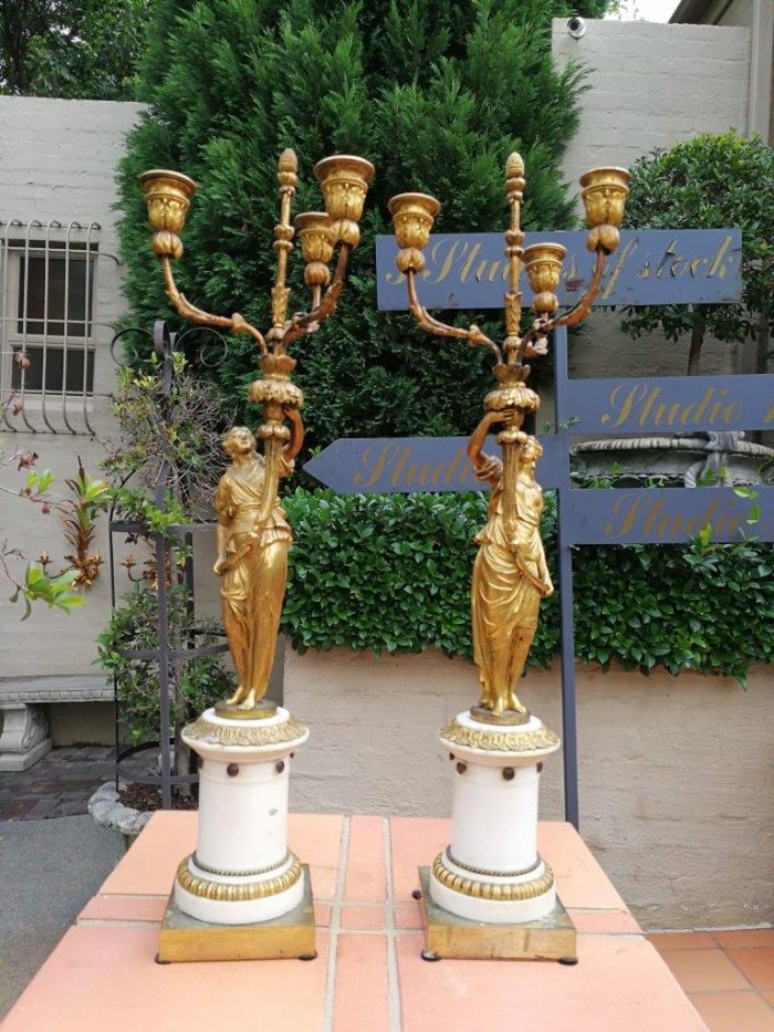 19th Century pair of French ormolu bronze candelabras