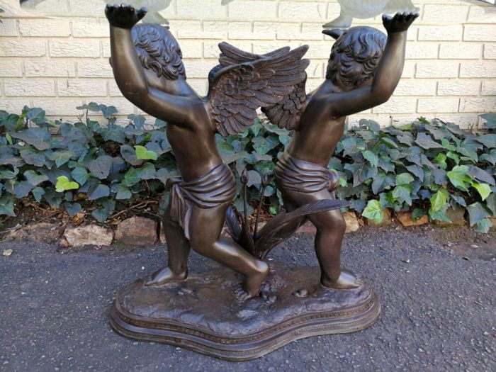 A Large Bronze Cherub Table Base with Glass Top ND - Image 4