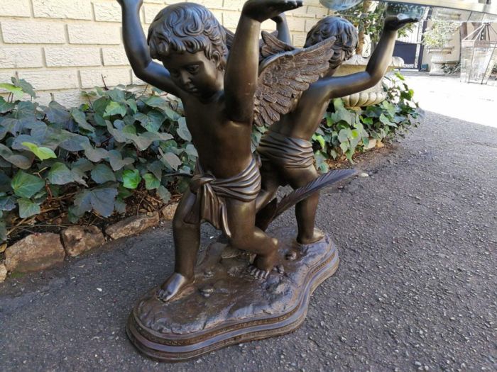 A Large Bronze Cherub Table Base with Glass Top ND - Image 5