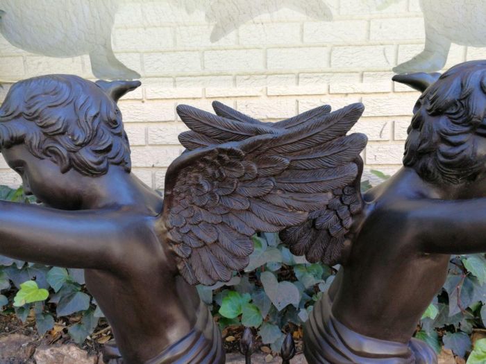 A Large Bronze Cherub Table Base with Glass Top ND - Image 6