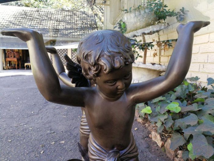 A Large Bronze Cherub Table Base with Glass Top ND - Image 7