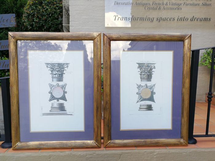 A Pair of Two Engravings In Hand Gilded with Gold Leaf Frames. Du Portique Du Pantheon a Rome, and Du Temple De Vesta a Rome - Image 2