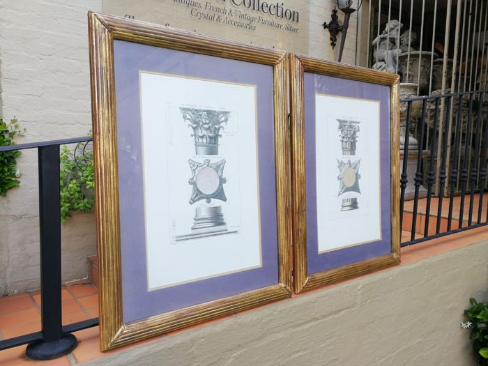 A Pair of Two Engravings In Hand Gilded with Gold Leaf Frames. Du Portique Du Pantheon a Rome, and Du Temple De Vesta a Rome - Image 5