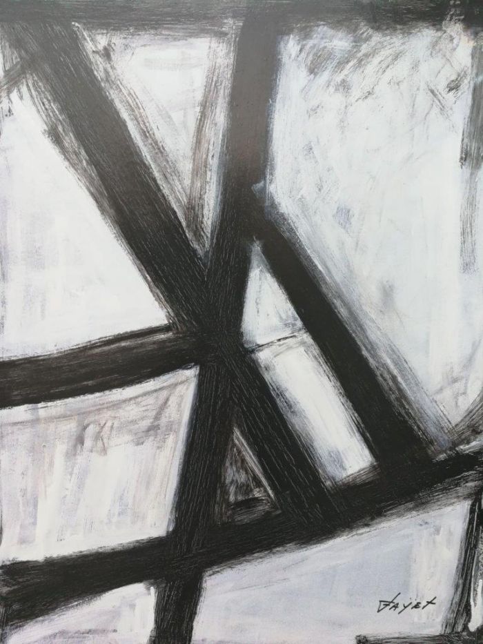 Abstract Black and White Composition 4, oil on board.   - Image 7