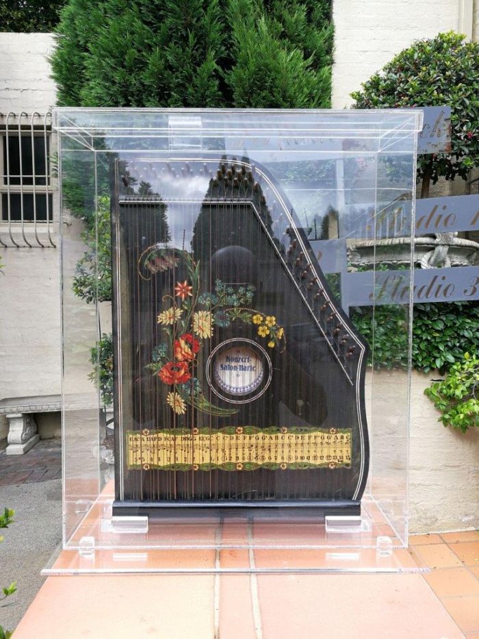 A 20th Century Alpine Zither By Konzert Salon-Harfe Housed In A Perspex Box