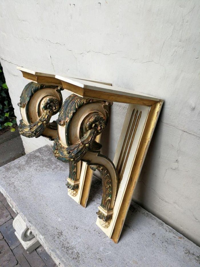 A 21st Century Pair Of Gilt Painted Wooden Wall Brackets/Sconces