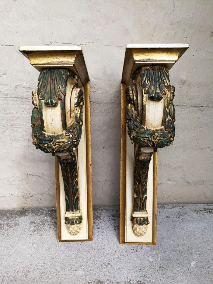 A 21st Century Pair Of Gilt Painted Wooden Wall Brackets/Sconces - Image 2