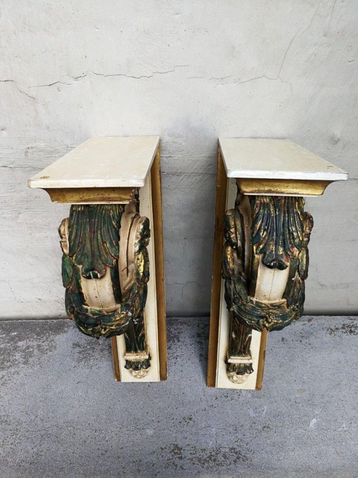 A 21st Century Pair Of Gilt Painted Wooden Wall Brackets/Sconces - Image 3