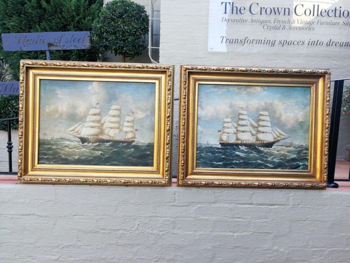 A Pair of 19th Century English Oil on Canvas Paintings in Gilt Frames Signed F. Nash