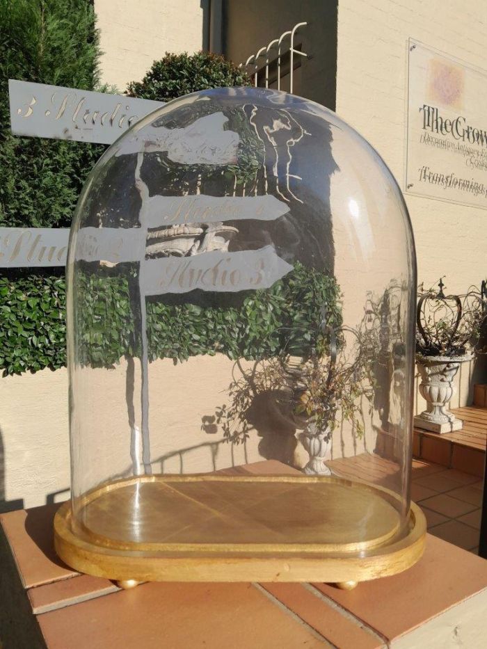 A Large Size Cloche On Hand-gilded Wooden Base Stand