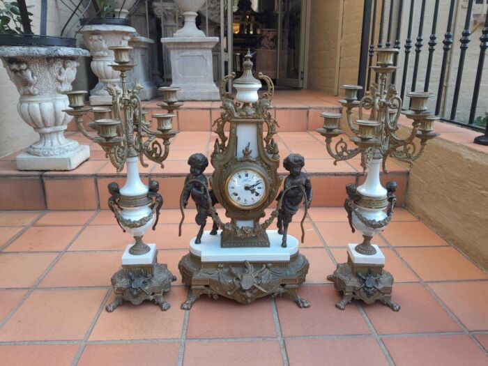 A 20th Century Brass Clock And Candelabrum Garniture Set - Image 2