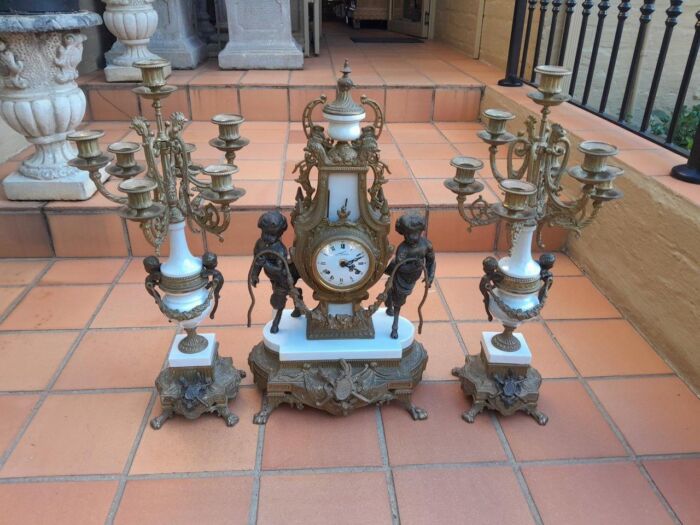 A 20th Century Brass Clock And Candelabrum Garniture Set - Image 3