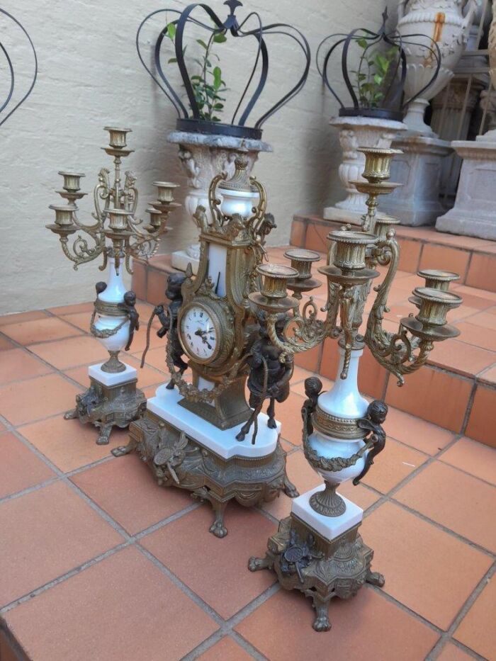 A 20th Century Brass Clock And Candelabrum Garniture Set - Image 5