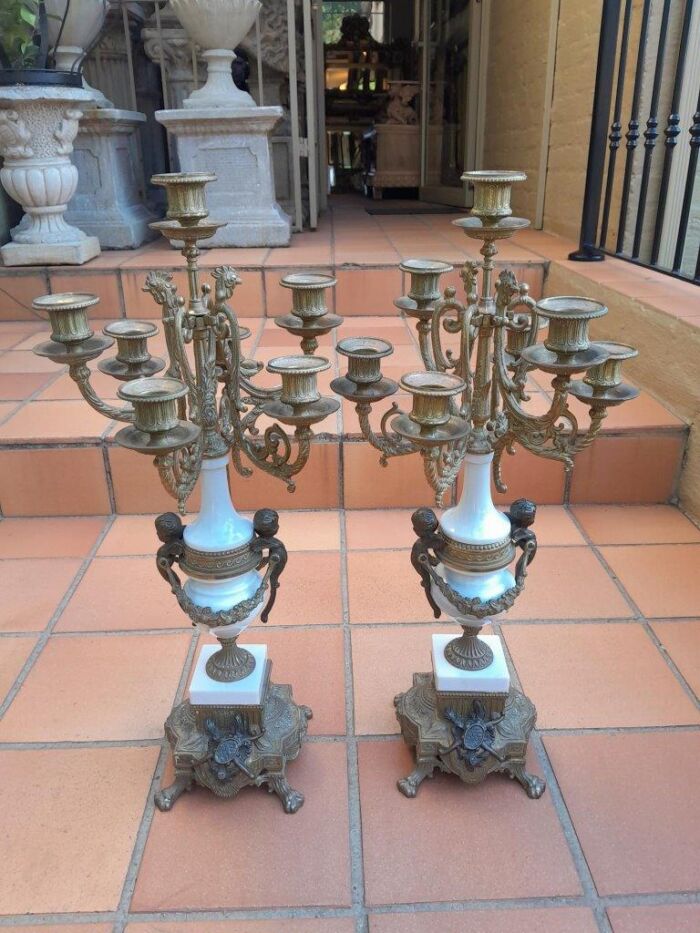 A 20th Century Brass Clock And Candelabrum Garniture Set - Image 12