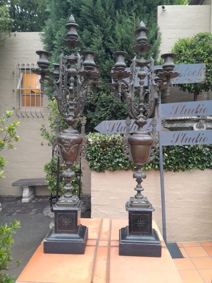 An Early 20th Century Pair Of Tall Bronze Candelabra