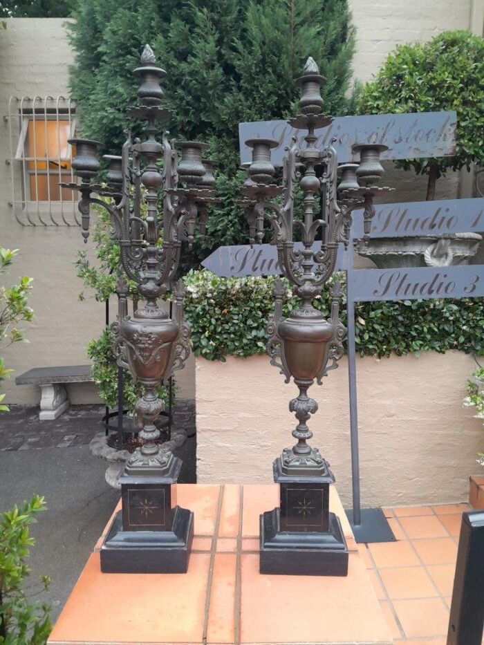 An Early 20th Century Pair Of Tall Bronze Candelabra - Image 2