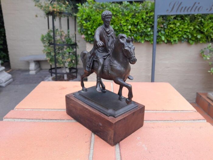 A Bronze Male Figurine On Horseback On Wooden Base In A Glass Cloche - Image 5