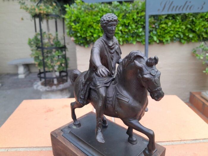 A Bronze Male Figurine On Horseback On Wooden Base In A Glass Cloche - Image 6