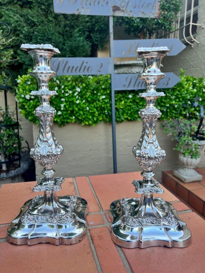 An Early 19th Century Pair Of  Old Sheffield Plate Candlesticks With Removable Sconces