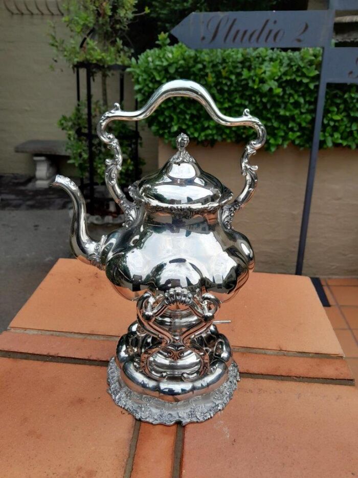 A 20TH Century Silver Plate Kettle on Stand with Burner - Image 2