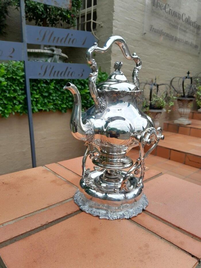 A 20TH Century Silver Plate Kettle on Stand with Burner - Image 3