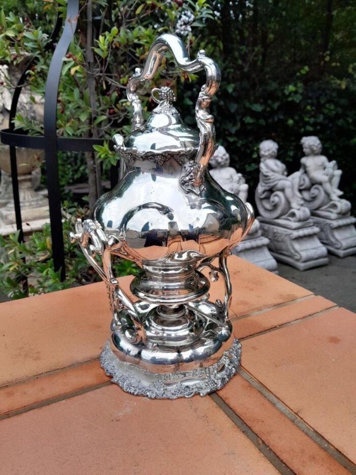 A 20TH Century Silver Plate Kettle on Stand with Burner - Image 4